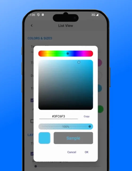 Choosing a color and transparency in the color picker