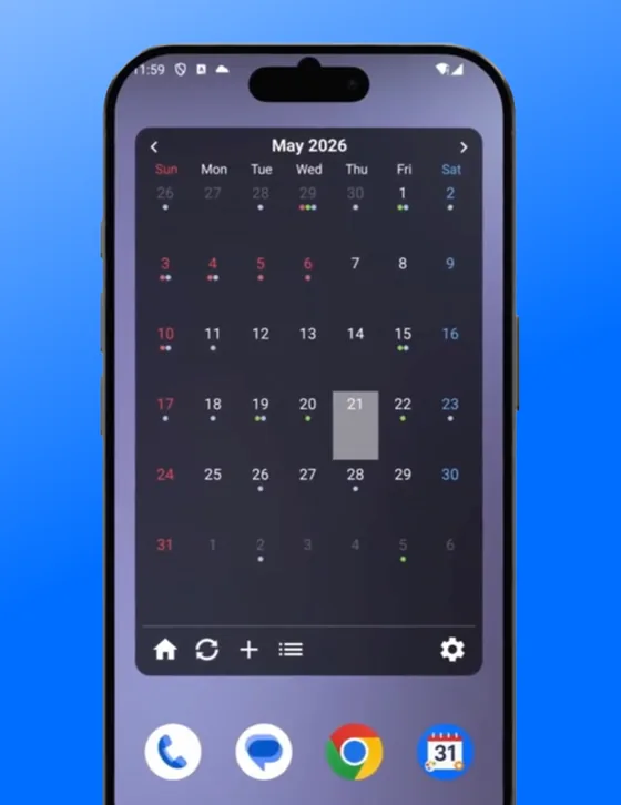 The widget switched to monthly calendar view